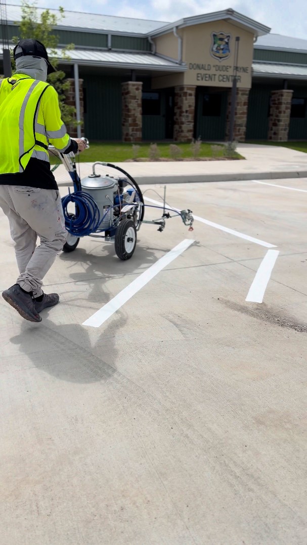 Freshly painted parking lot stripes